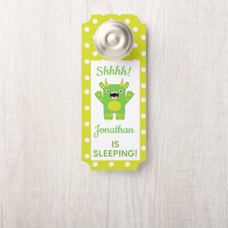 Affichette De Porte Monstre Vert Rayé Shhh ! Le Bébé Dort