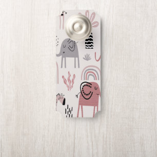 Affichette De Porte motif avec de mignons éléphants et girafes géant