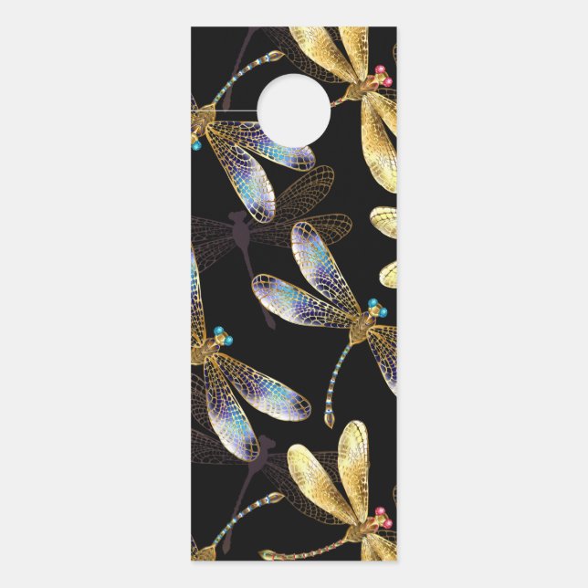 Affichette De Porte Motif sans couture avec libellules d'or (Devant)