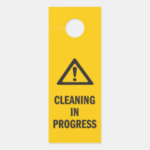 Affichette De Porte Nettoyage en cours prudence jaune