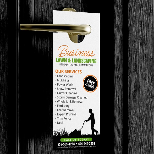 Affichette De Porte Orange Noir Garderie Landscaping Pelouse Mowing (Créateur téléchargé)