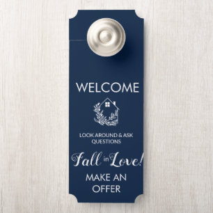 Affichette De Porte Pancarte de porte suspendue de bienvenue Navy Open