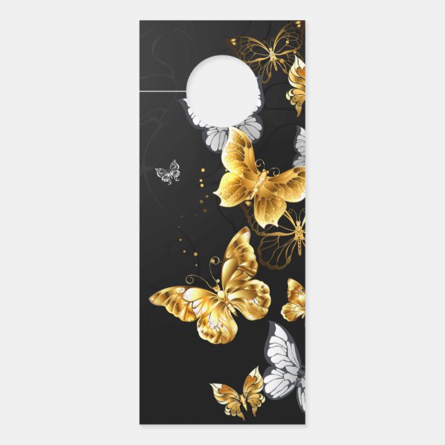 Affichette De Porte Papillons blancs et dorés (Devant)