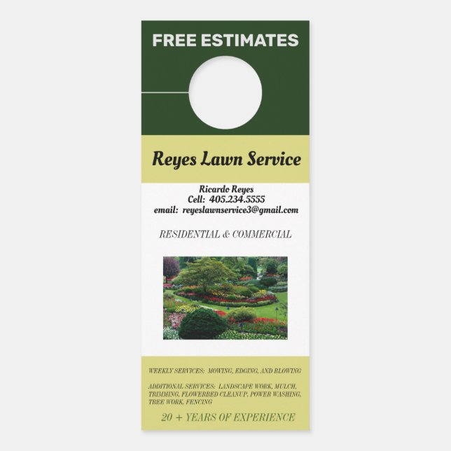 Affichette De Porte Paysage photo & service de pelouse vert (Devant)