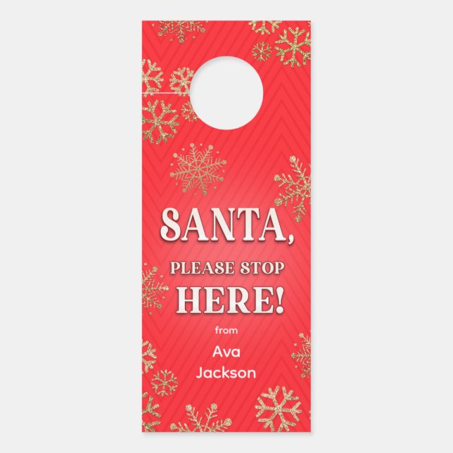 Affichette De Porte Père Noël Arrêter Ici Élégant (Devant)