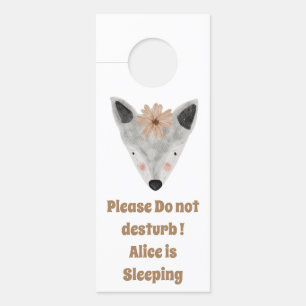 Affichette De Porte Pesonalized drôle et mignon bébé renard avec la fl