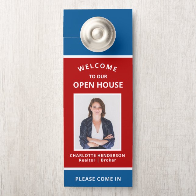 Affichette De Porte Photo de l'agent immobilier Open House (Sur le bouton)