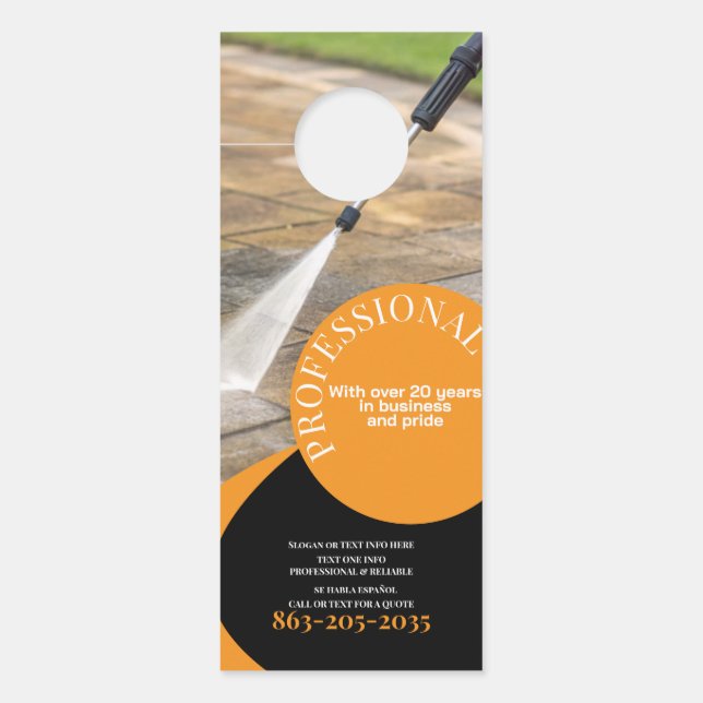 Affichette De Porte Professional Pressure Washing Orange Black (Devant)