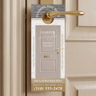 Affichette De Porte Professional Real Estate Agent Marketing Beige