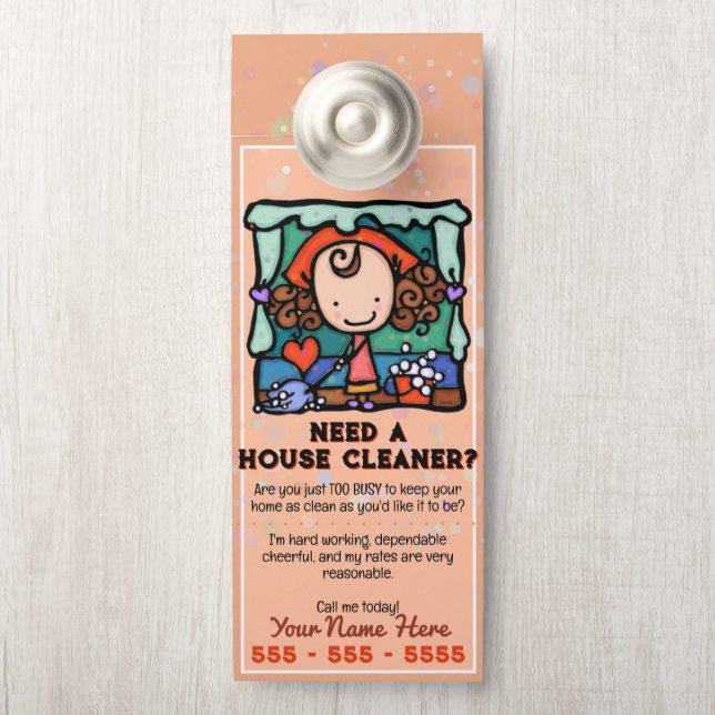Affichette De Porte Promo personnalisable Nettoyant Maison de ménage (Sur le bouton)