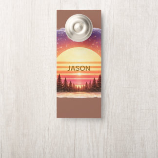 Affichette De Porte Retro Sunset in Forest Custom Family Name