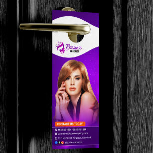 Affichette De Porte Salon de Beauté Coiffeur Moderne Cheveux Violets