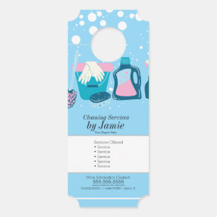 Affichette De Porte Service de nettoyage Affaires Rose Bleu