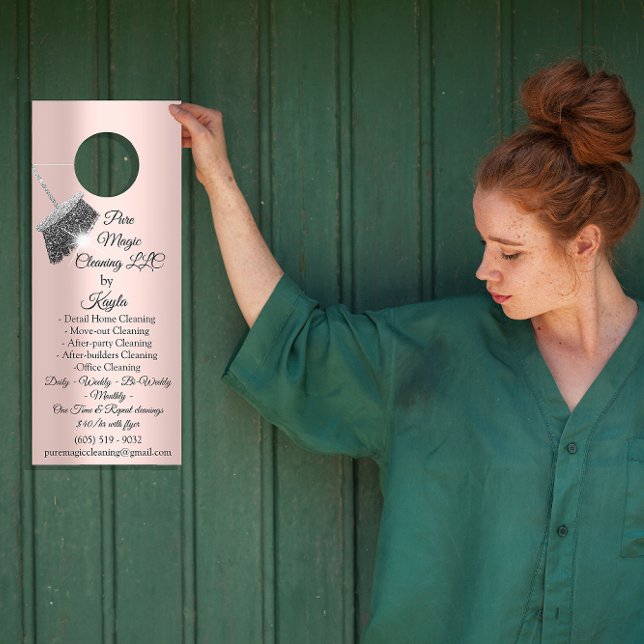 Affichette De Porte Service de nettoyage classique Déménagement Rose d (Classy Cleaning Services Move-out Cleaning Rose Do Door Hanger)