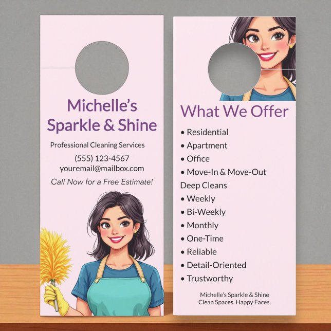 Affichette De Porte Service De Nettoyage De Maison Femme Moderne Rose (Créateur téléchargé)