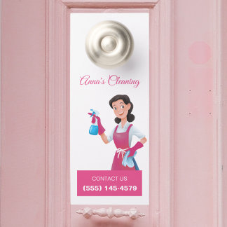 Affichette De Porte Service de nettoyage de maison moderne rose
