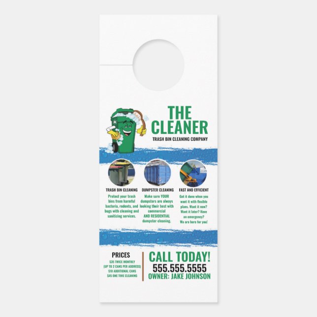 Affichette De Porte Service de nettoyage des poubelles (Devant)