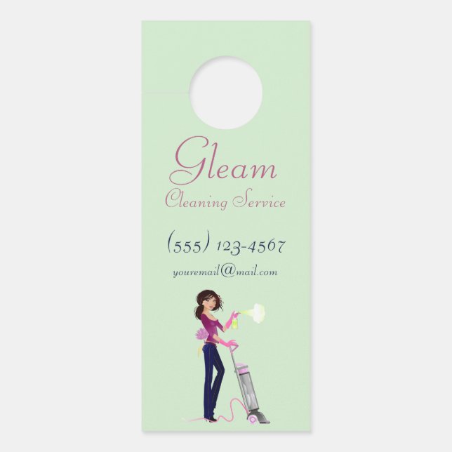Affichette De Porte Service de nettoyage mignon Lady Vacuuming (Devant)
