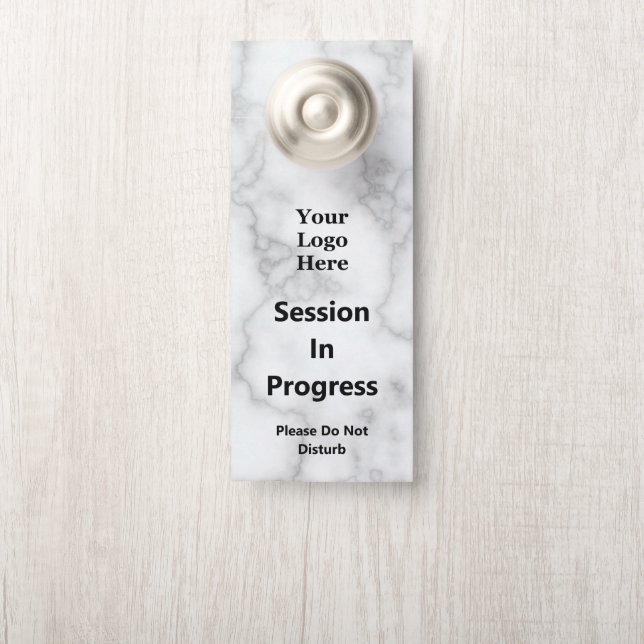 Affichette De Porte Session En Cours Faux Marbre blanc Votre Logo (Sur le bouton)