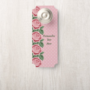 Affichette De Porte Shabby & Chic Rose Roses Pois Personnalisé