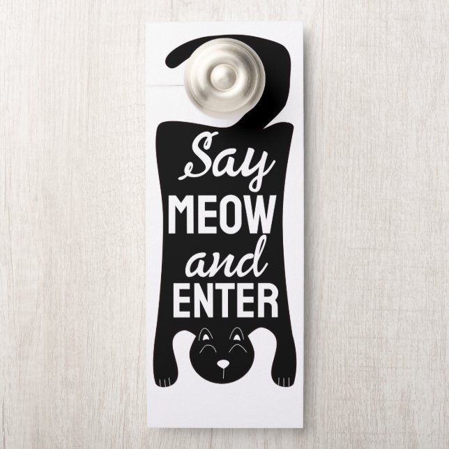 Affichette De Porte Simple Black cat Ne pas entrer (Sur le bouton)