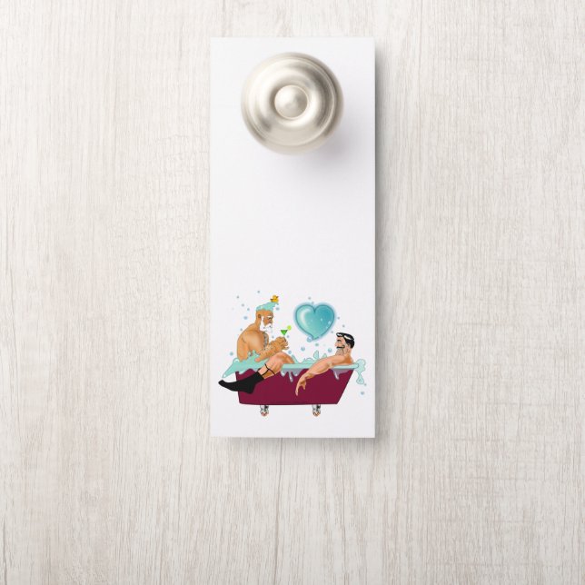 Affichette De Porte SlipperyJoe's deux gays hommes aiment la baignoire (Sur le bouton)