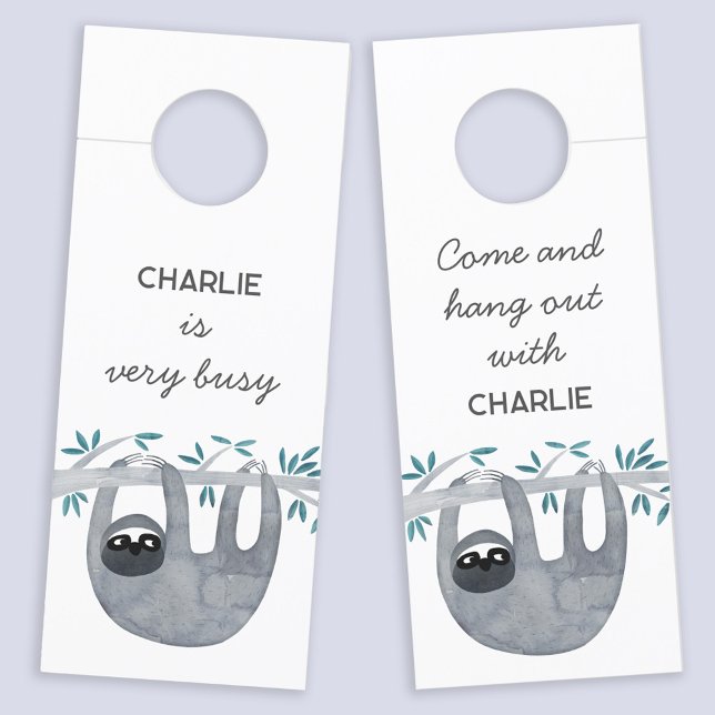 Affichette De Porte Sloth Personnalisé (Sloth personalized come in or stay out door hanger sign)