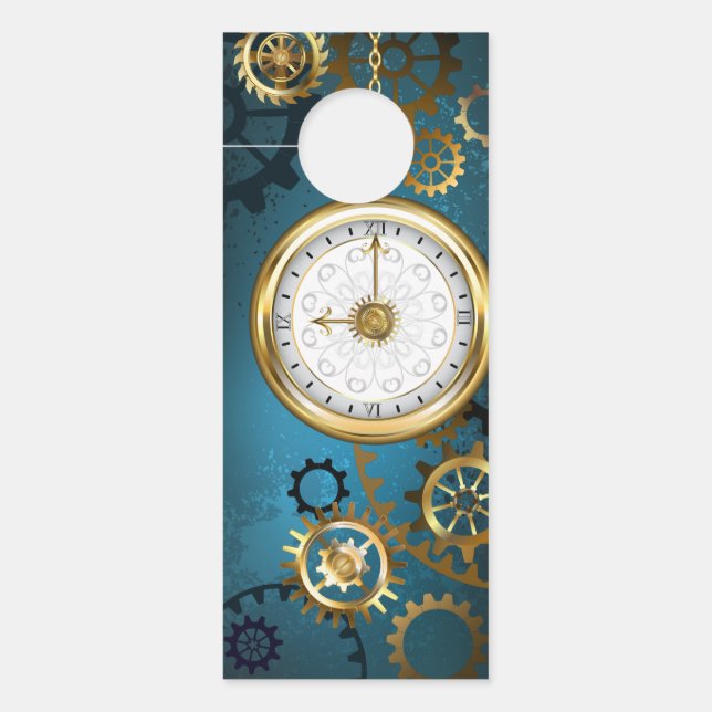 Affichette De Porte Steampunk Arrière - plan turquoise avec Gears (Devant)
