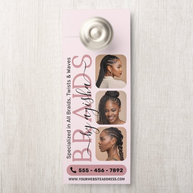 Affichette De Porte Tresses photo Collage coiffeur (Sur le bouton)