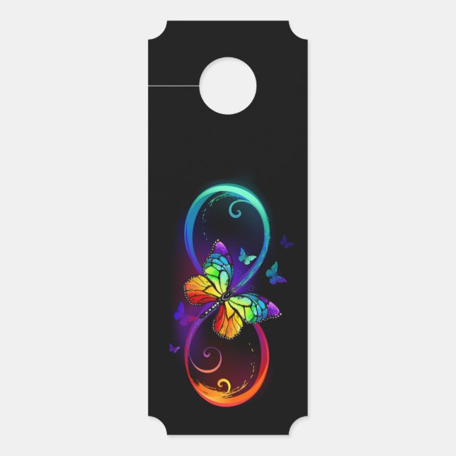 Affichette De Porte Vibrant infinity with rainbow butterfly on black (Devant)