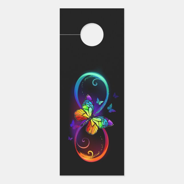 Affichette De Porte Vibrant infinity with rainbow butterfly on black (Devant)