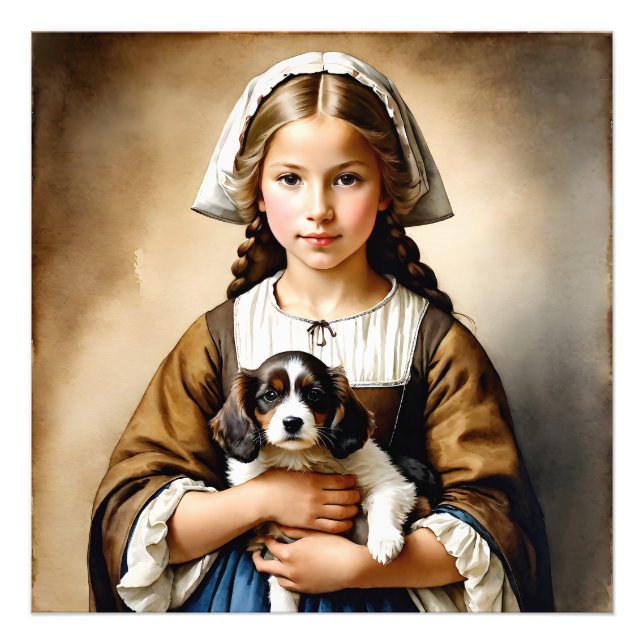 "Affinitäts-Mädchen" "Cornelia" mit Welpe Fotodruck (Vorne)