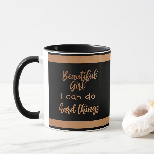 Affirmation Beautiful Girl Motivierend Monogram Tasse (Mit Donut)