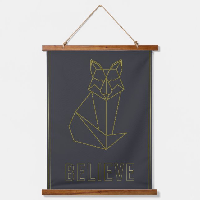 Affirmation Poster Gelben Origami Fuchs glauben Wandteppich Mit Holzrahmen (Vorderseite)