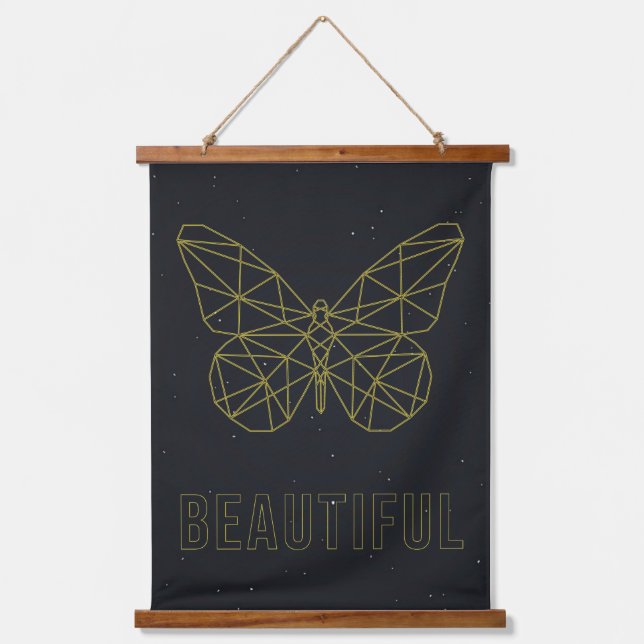 Affirmation poster gelbes Origami Schmetterling Sc Wandteppich Mit Holzrahmen (Vorderseite)