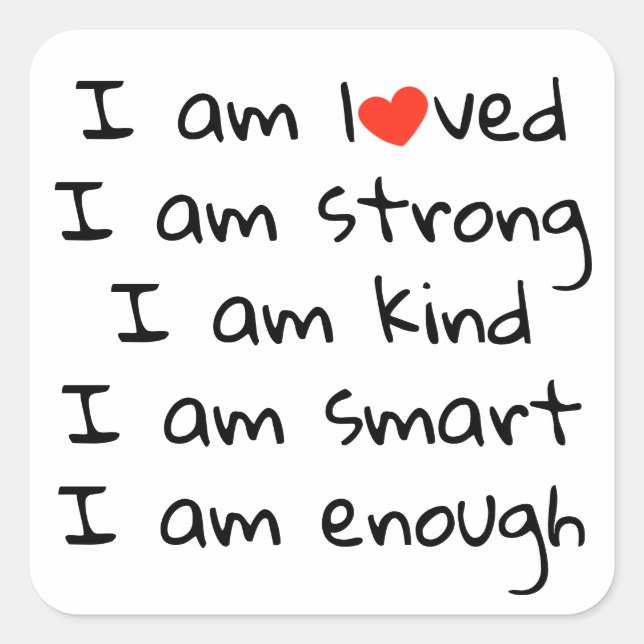 Affirmations Heart Typografy Red Black Quadratischer Aufkleber (Vorderseite)