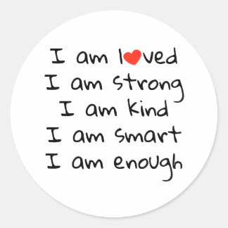 Affirmations Heart Typografy Red Black Runder Aufkleber