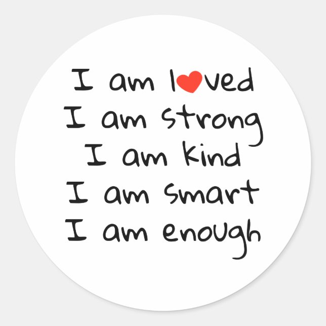 Affirmations Heart Typografy Red Black Runder Aufkleber (Vorderseite)