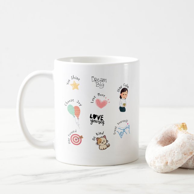 Affirmations Positives Café Mug - Restez Positif (Avec donut)