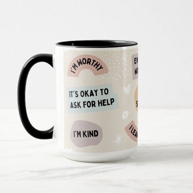 Affirmative Tasse mit Positive Quotes (Links)