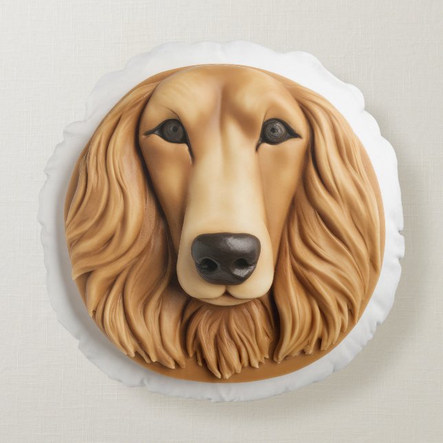 Afghan Hound 3D Inspiriert Rundes Kissen (Vorderseite)