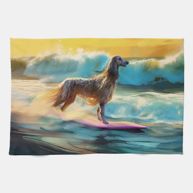 Afghan Hound Beach Surfmalerei Geschirrtuch (Horizontal)