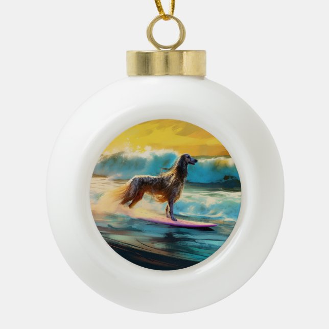 Afghan Hound Beach Surfmalerei Keramik Kugel-Ornament (Vorderseite)