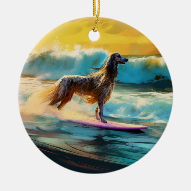 Afghan Hound Beach Surfmalerei Keramik Ornament (Vorne)
