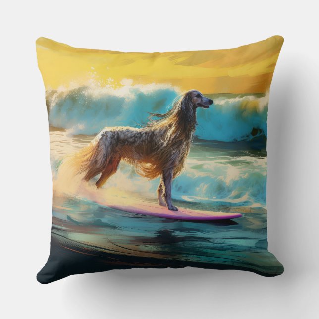Afghan Hound Beach Surfmalerei Kissen (Rückseite)