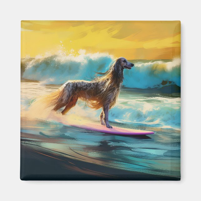 Afghan Hound Beach Surfmalerei Magnet (Vorne)