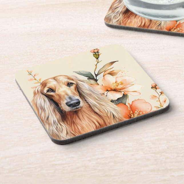 Afghan Hound Dog and Peach Lilies Getränkeuntersetzer (Linke Seite)