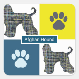 Afghan Hound Dog & Paw Y&B Grid Square Sticker