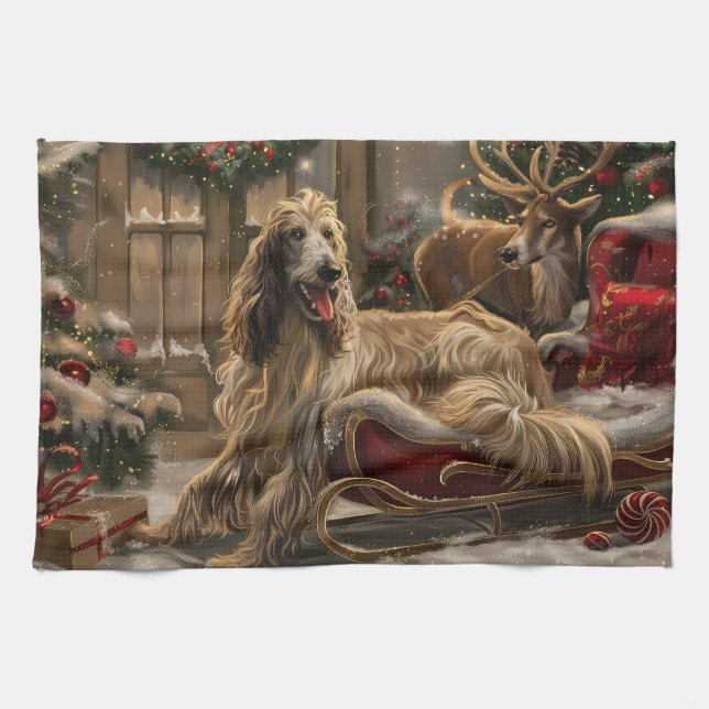 Afghan Hound Dog Weihnachtsfest Geschirrtuch (Horizontal)