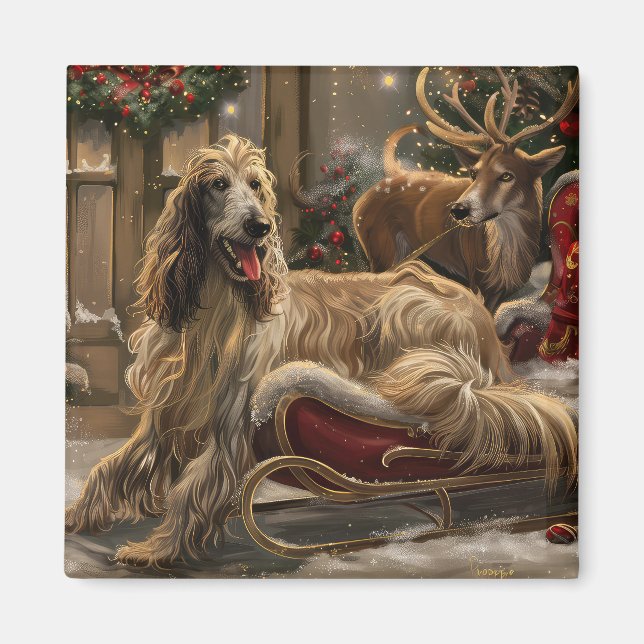 Afghan Hound Dog Weihnachtsfest Magnet (Vorne)